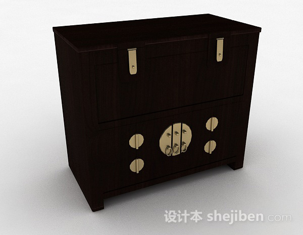 中式风格黑色木质床头柜3d模型下载