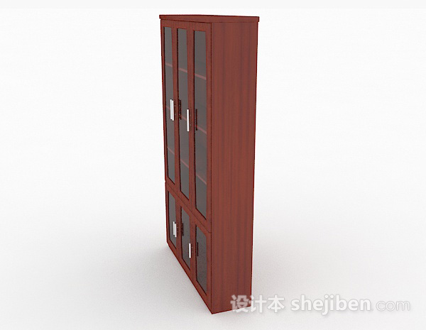 免费红棕色书柜3d模型下载