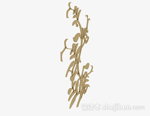 设计本姜黄色木质花卉雕刻品3d模型下载