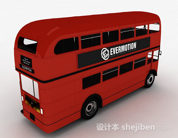 设计本红色双层巴士车3d模型下载