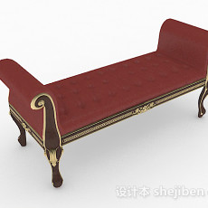 欧式红色长沙发凳3d模型下载