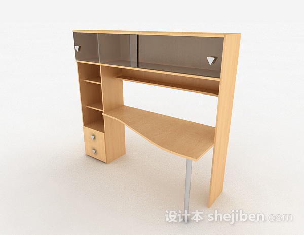 黄色木质书桌柜组合3d模型下载
