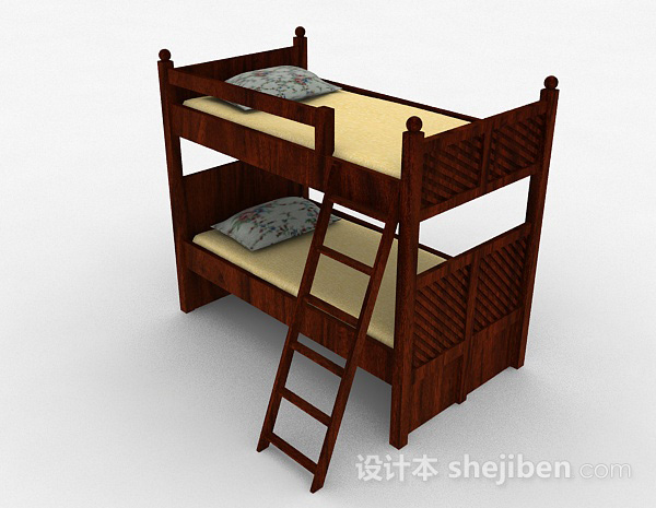 棕色木质双层单人床3d模型下载