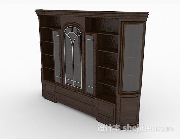 免费家居木质棕色书柜3d模型下载
