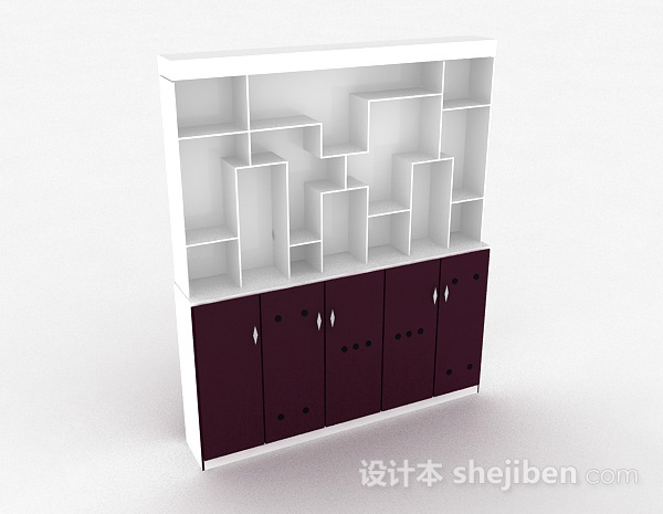 紫色木质客厅展示柜3d模型下载