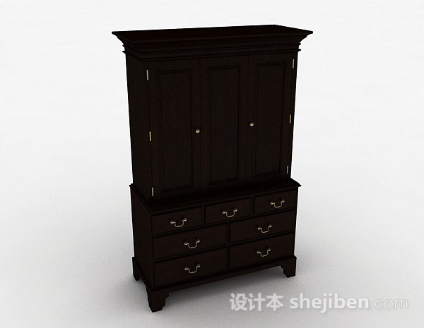 中式风格黑色木质衣柜
