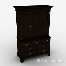 中式风格黑色木质衣柜3d模型下载