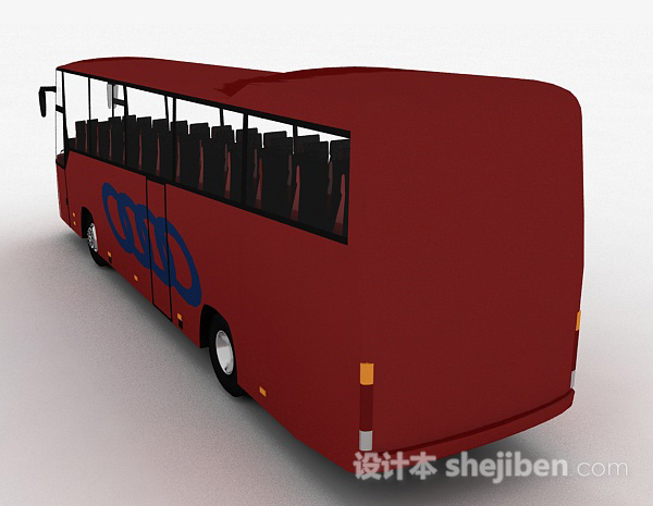 免费红色高级巴士车3d模型下载