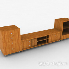 浅木色长款木质电视柜3d模型下载