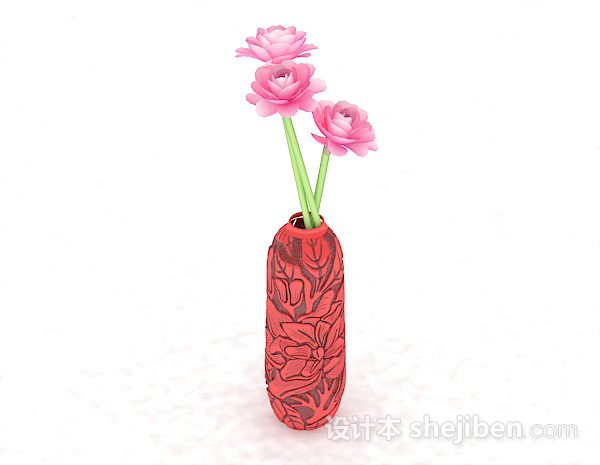 红色雕花花瓶