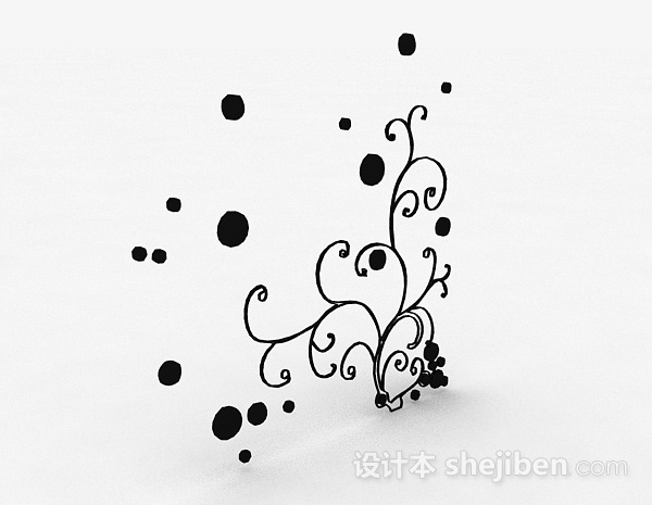 黑色花卉图案墙纸3d模型下载