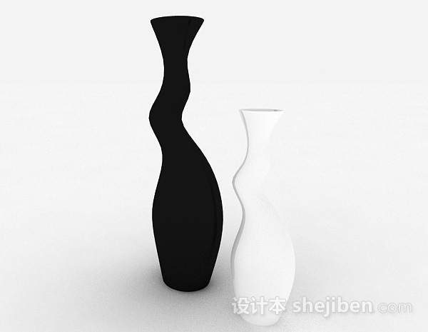 黑白色陶瓷花瓶3d模型下载
