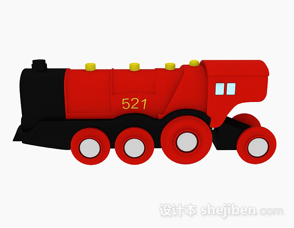 设计本红色老式火车头3d模型下载