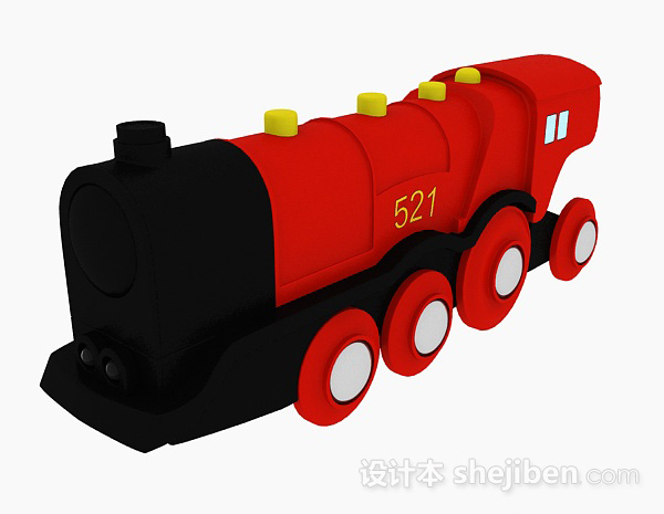 现代风格红色老式火车头3d模型下载