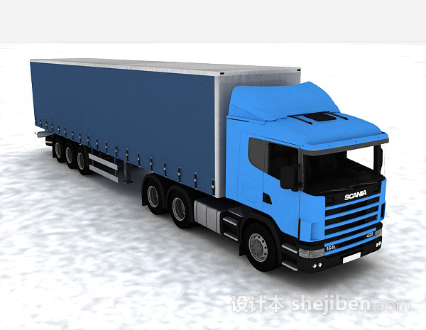 蓝色大货车3d模型下载