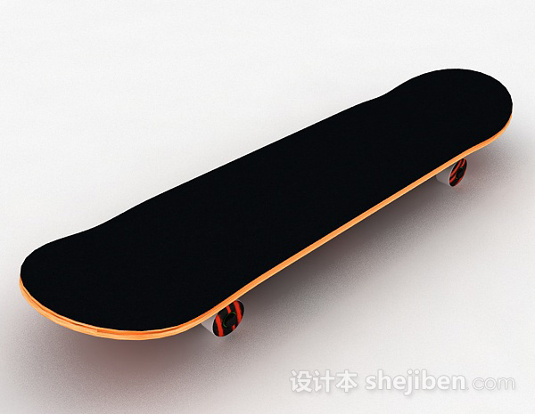 现代风格黑色四轮滑板3d模型下载