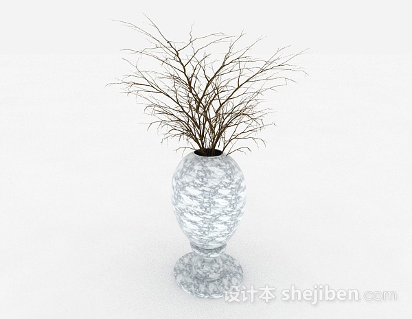 设计本白色花纹陶瓷花瓶3d模型下载