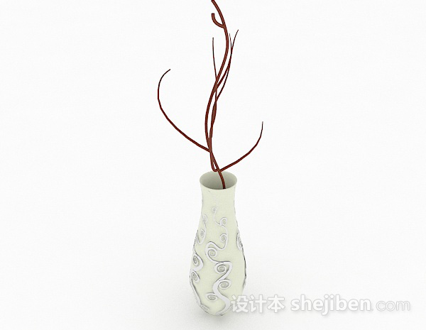 白色雕花陶瓷花瓶3d模型下载