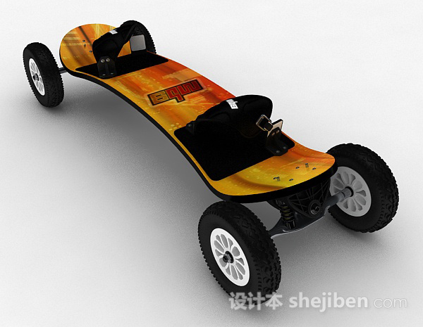 设计本橙色四轮滑板3d模型下载