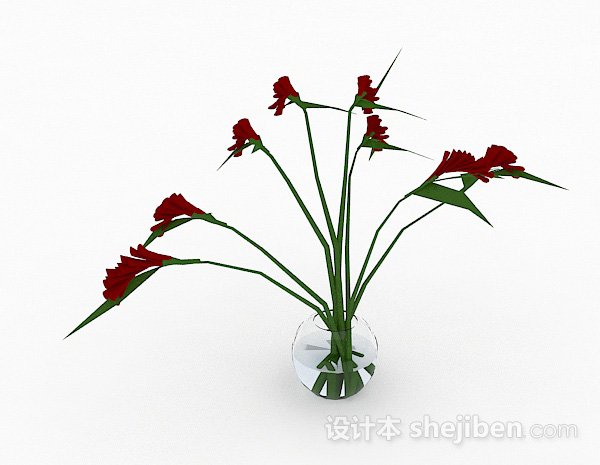 现代风格正红色花卉家居摆设品3d模型下载
