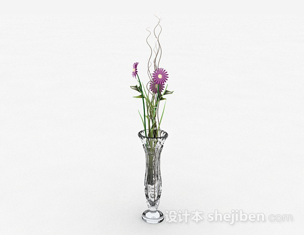 免费家居广口玻璃花瓶摆件3d模型下载
