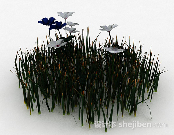蓝白色花朵花丛3d模型下载