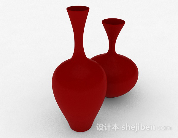 设计本红色陶瓷广口大肚瓶3d模型下载