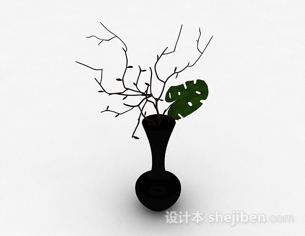 黑色喇叭状陶瓷花瓶3d模型下载