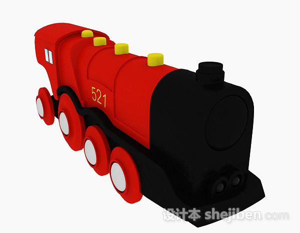 红色老式火车头3d模型下载