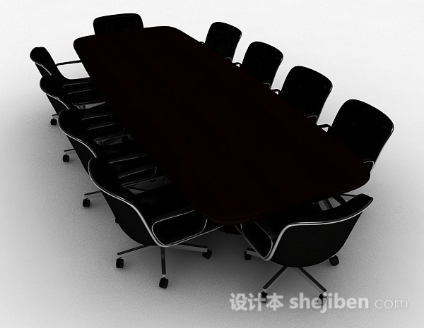 设计本现代风格木质会议桌椅组合3d模型下载