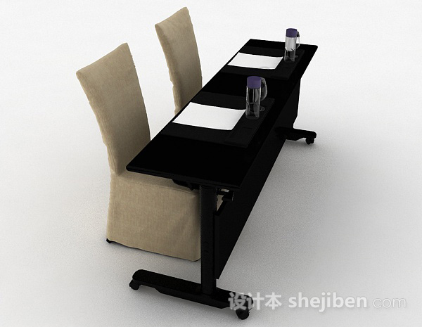设计本现代风格黑色双人桌椅组合3d模型下载