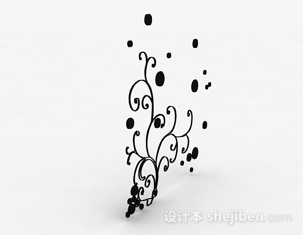 设计本黑色花卉图案墙纸3d模型下载