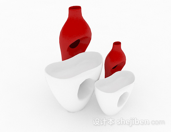 红白双色时尚陶瓷花瓶3d模型下载