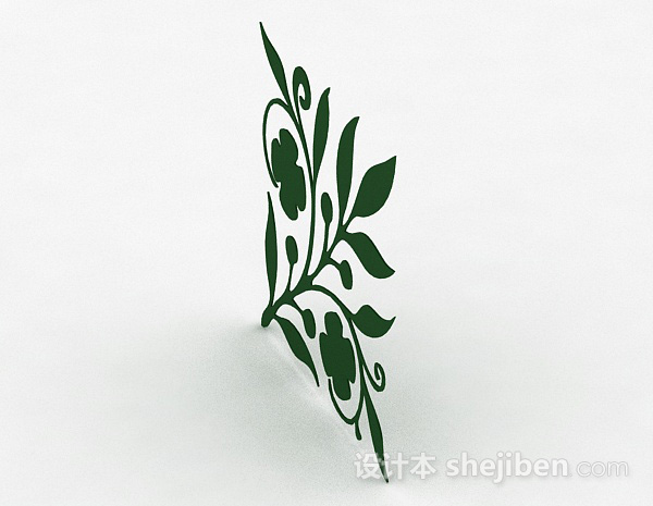 免费绿色花卉图案墙纸3d模型下载
