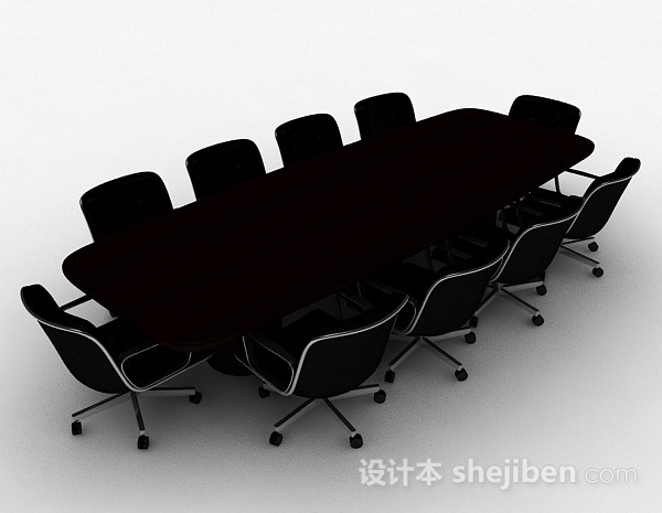 现代风格木质会议桌椅组合3d模型下载