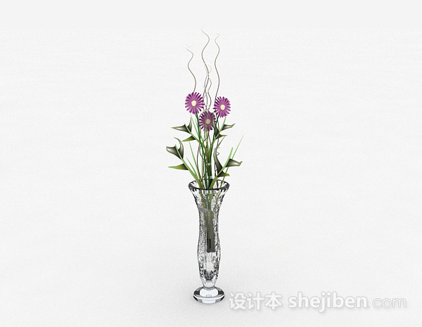 现代风格家居广口玻璃花瓶摆件3d模型下载