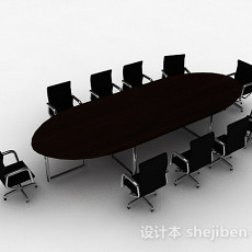 椭圆形会议桌椅组合3d模型下载