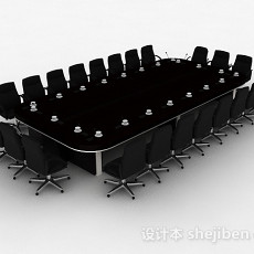 棕色会议桌椅3d模型下载