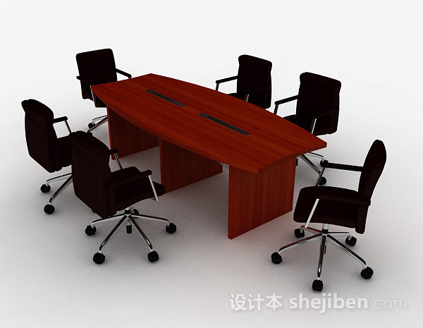 免费棕色办公桌椅组合3d模型下载