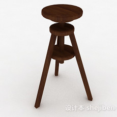 棕色木质圆形独凳3d模型下载