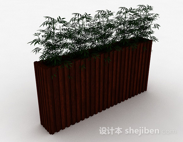 棕色木质院落盆栽3d模型下载