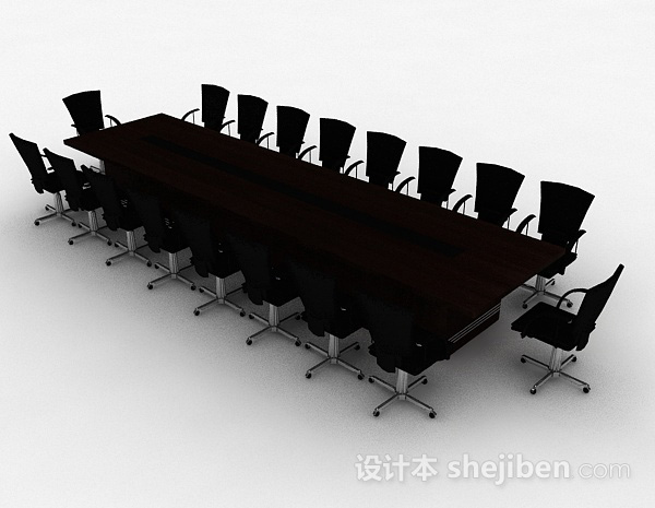 免费木质会议桌椅组合3d模型下载