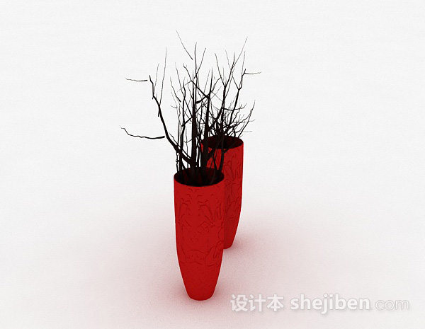 免费现代风红色陶瓷花瓶3d模型下载