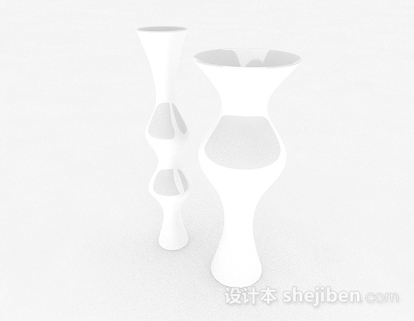 白色造型广口花瓶3d模型下载