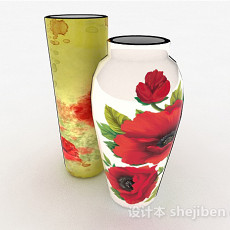 中式风格牡丹花卉图案瓷器瓶3d模型下载
