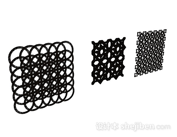 黑色方形金属质地铁艺铁花3d模型下载