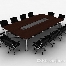 棕色办公会议桌椅3d模型下载