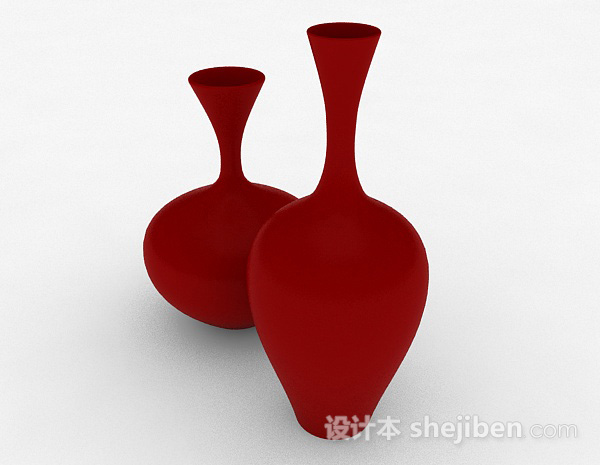 免费红色陶瓷广口大肚瓶3d模型下载