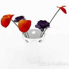 红紫双色花卉家居摆设品3d模型下载