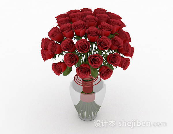 红玫瑰室内摆设花卉3d模型下载